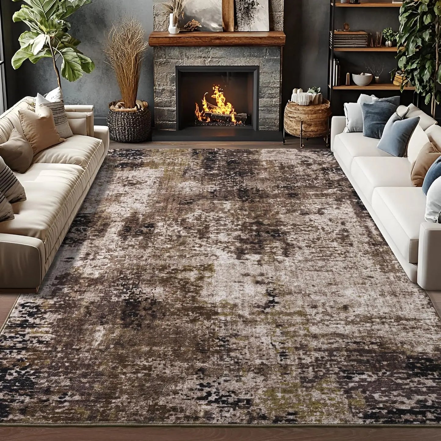 Living Room Area Rugs Soft Large Modern Abstract Area Rug, Boho Vintage Machine Washable Non Slip Carpet , Low Pile Rugs