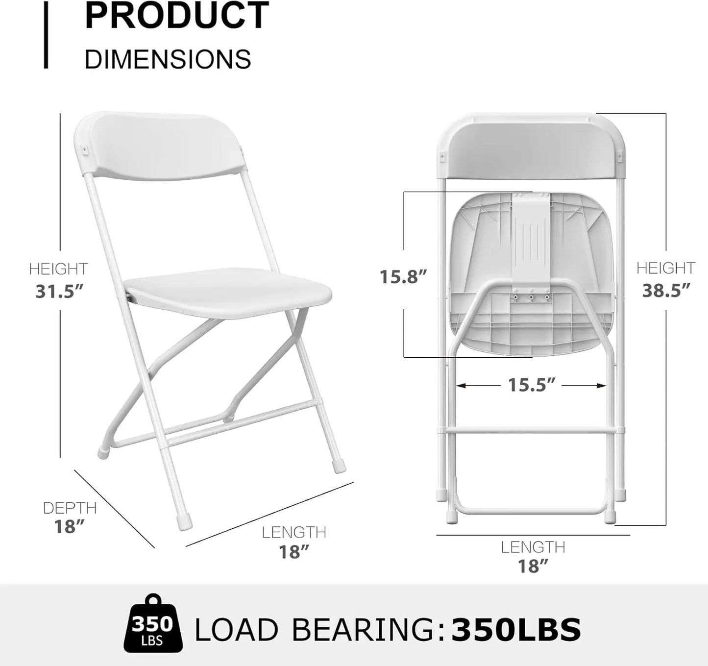 10 Pack White Folding Chairs,Portable Party Chairs, Plastic Folding Chair,Stackable Commercial Seats with Steel Frame for Office