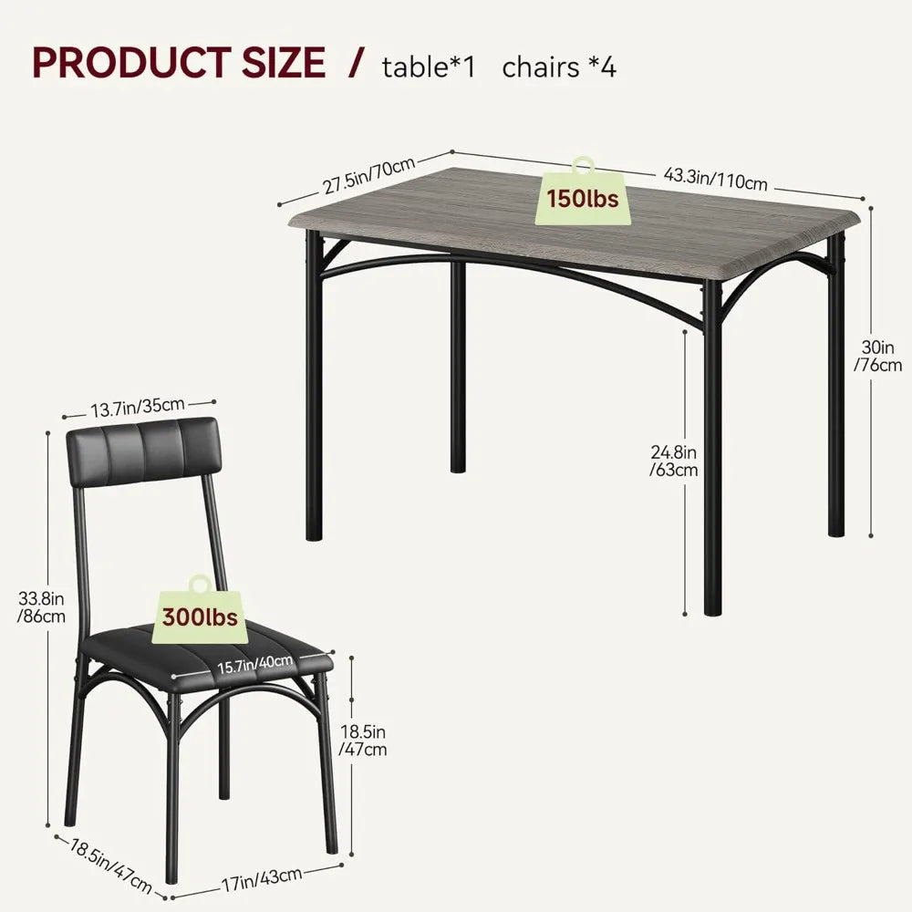 Dining Table Set for 4, Kitchen Table with 4 Upholstered Chairs, 5 Piece Dining Room Table Set, Rectangular Kitchen Set