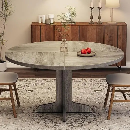 Round Dining Table for 4, 47 Inches Dining Room Table with Wooden Base, Circle Kitchen Dinner Table for Dining Room, Kitchen, L
