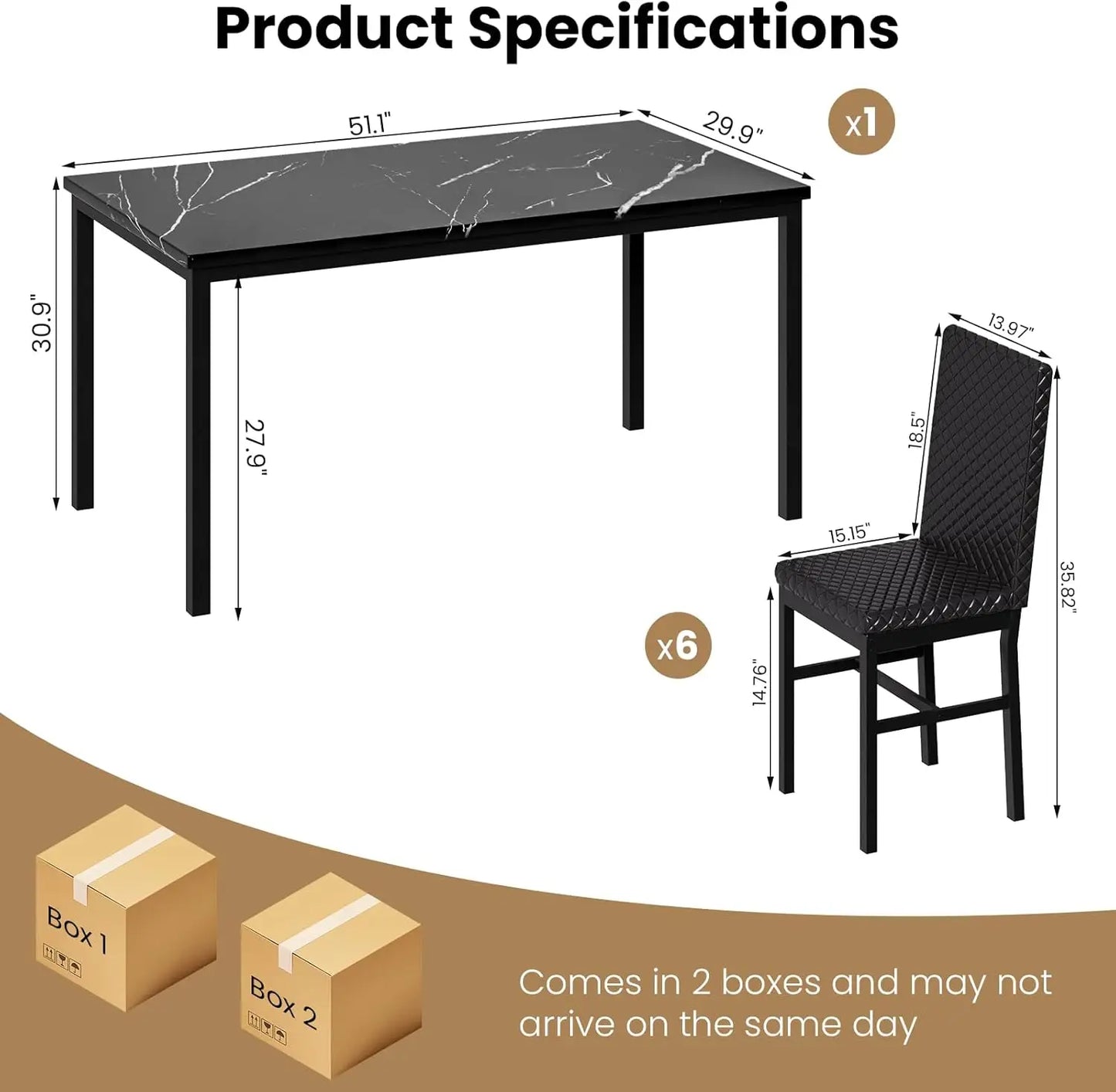 7 Piece Dining Table Set for 6,Large Modern Dinner Table Set for 6 Kitchen Dining Table and PU Leather Chairs Set of 6,Faux