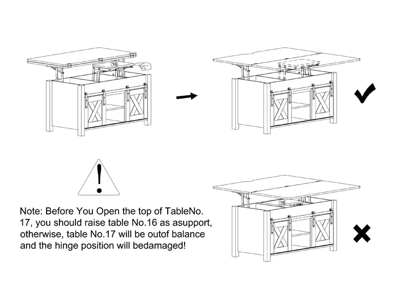 Lift Top Coffee Table, 4 in 1 Multi-Function Convertible Coffee Tables with Storage and Hidden Compartment, Farmhouse Coffee