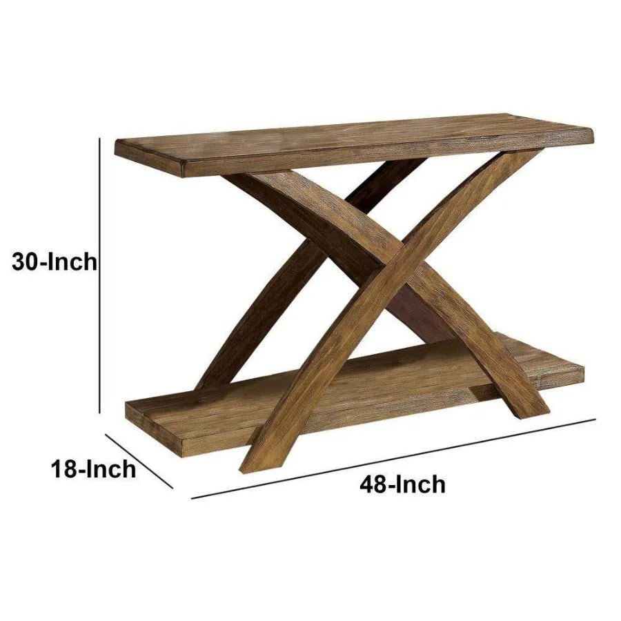 Transitional 1pc Sofa Table Occasional Tables Plank Style Top Antique Light Oak Open Bm Shelf