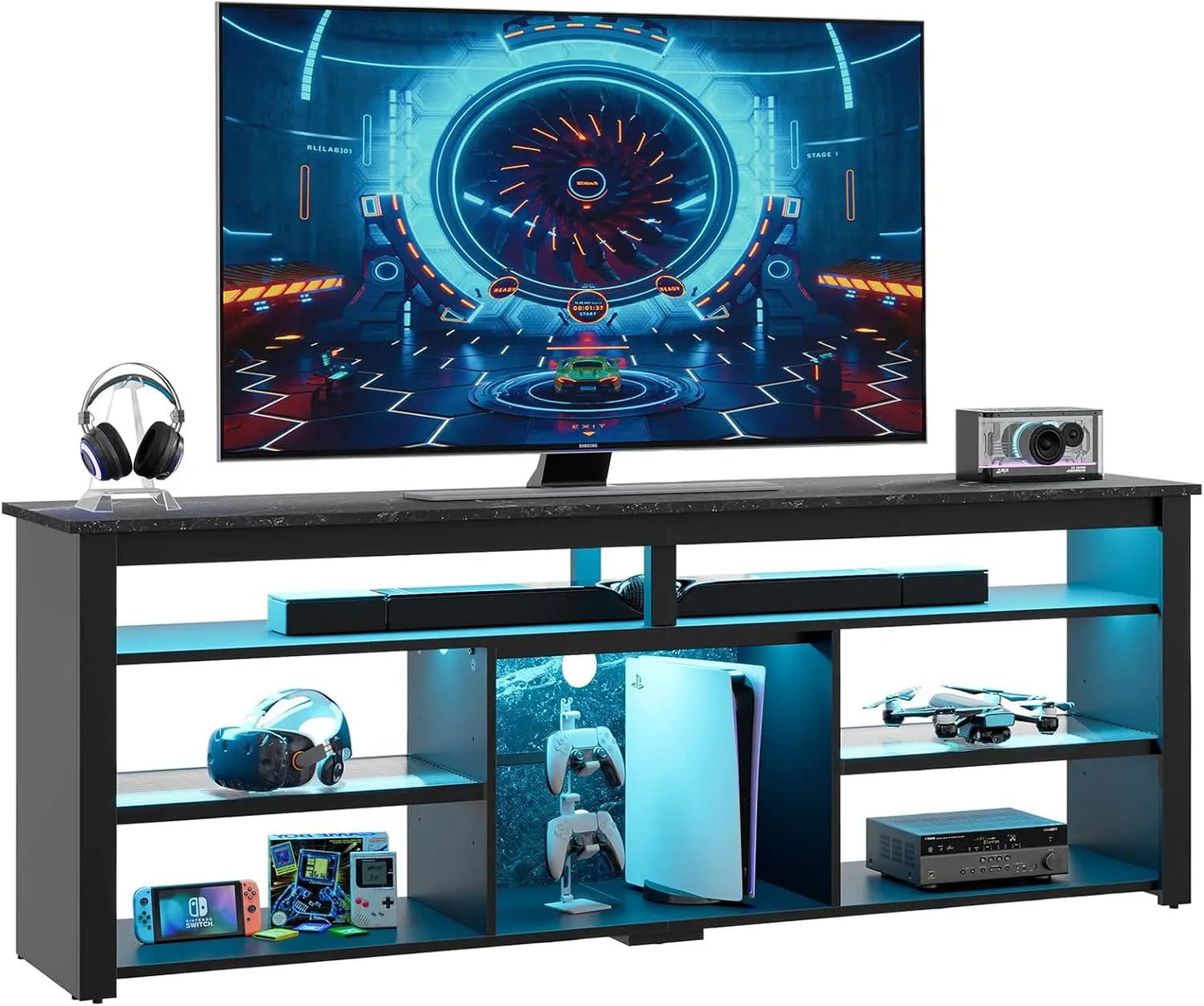 TV Stand for 75 inch TV, Tall LED Entertainment Center with Adjustable Shelf, Gaming TV Console with Storage, Modern TV Cabinet