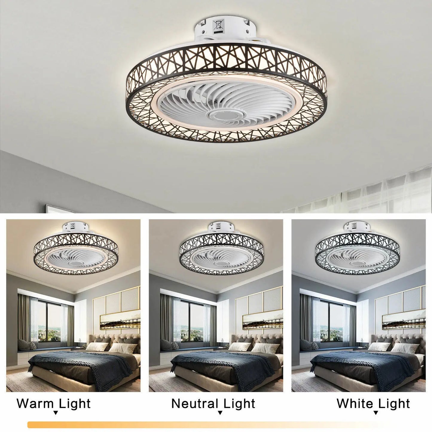 23” Modern Invisible Ceiling Fan Light LED Dimmable Chandelier Lamp w/Remote New