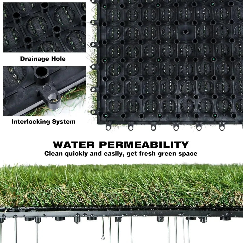 Outdoor Artificial Grass Turf Squares 9 Pack, 12"x12" Fake Grass Mat for Balcony Patio Deck Flooring Decor, Pets Dog Pee Pad