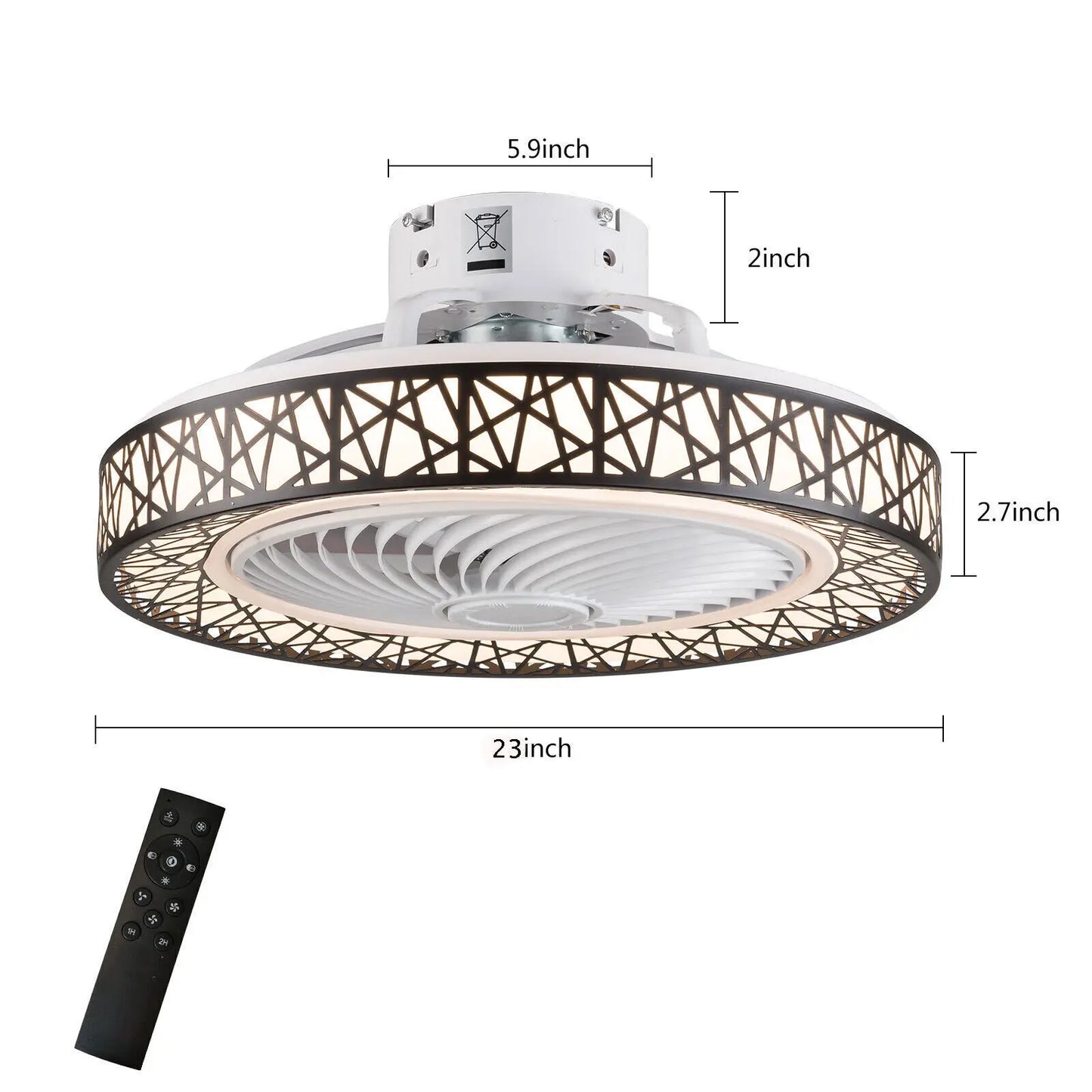 23” Modern Invisible Ceiling Fan Light LED Dimmable Chandelier Lamp w/Remote New