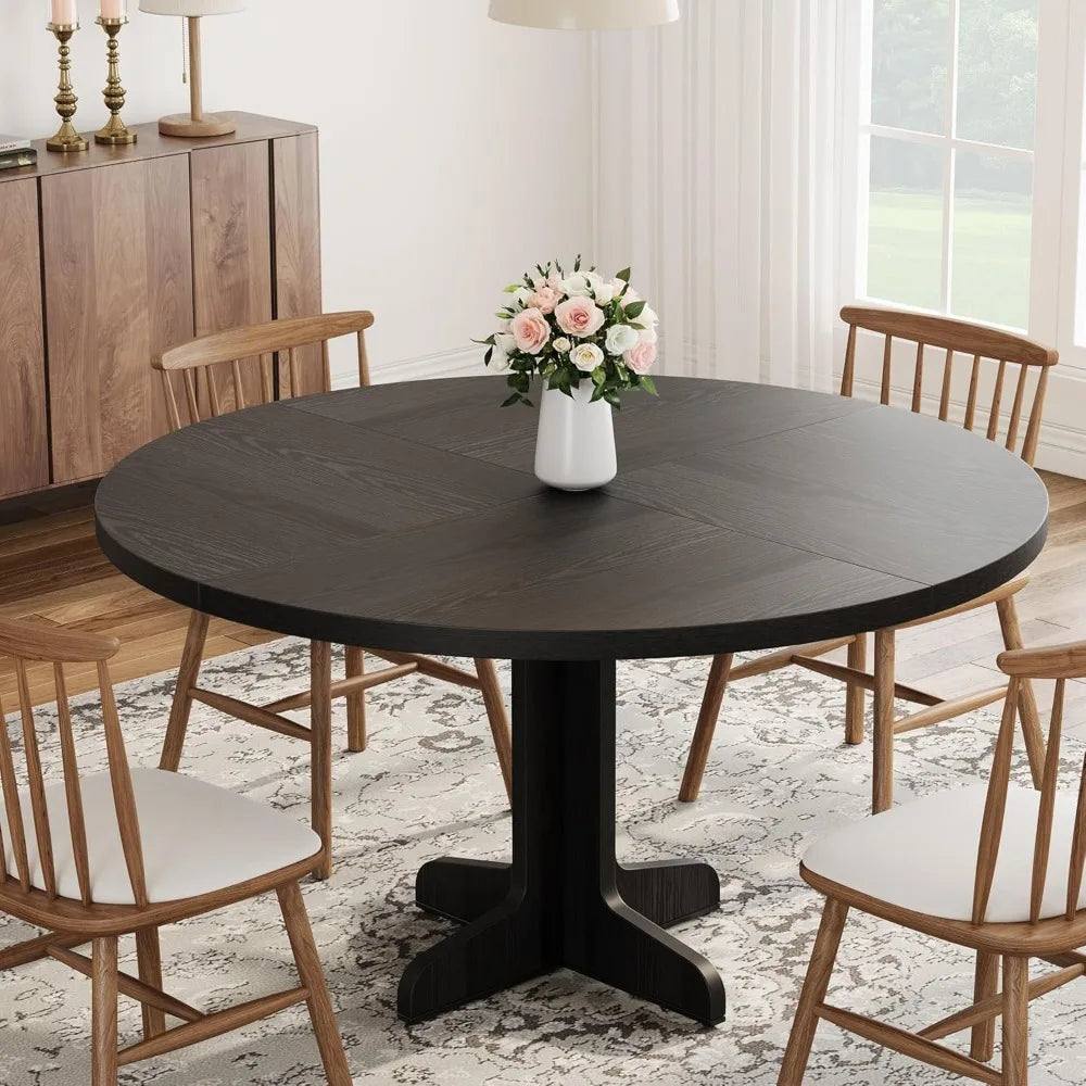 Round Dining Table for 4, 47 Inches Dining Room Table with Wooden Base, Circle Kitchen Dinner Table for Dining Room, Kitchen, L