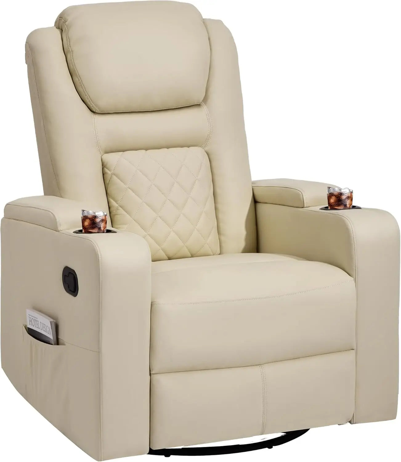 Swivel Rocking Recliner with Massage and Heat, Hidden Arm Storage, Faux Leather Rocker Recliner Chairs, Manual Recliner