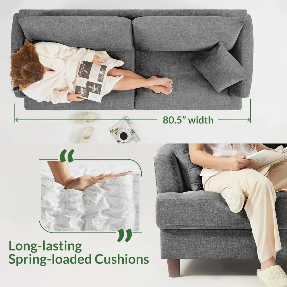 Cloud Comfort Couch – 81" 3 Seater Couch, Includes 2 Matching Pillows, Sofa with Removable & Machine-Washable Covers, Spring-Loa