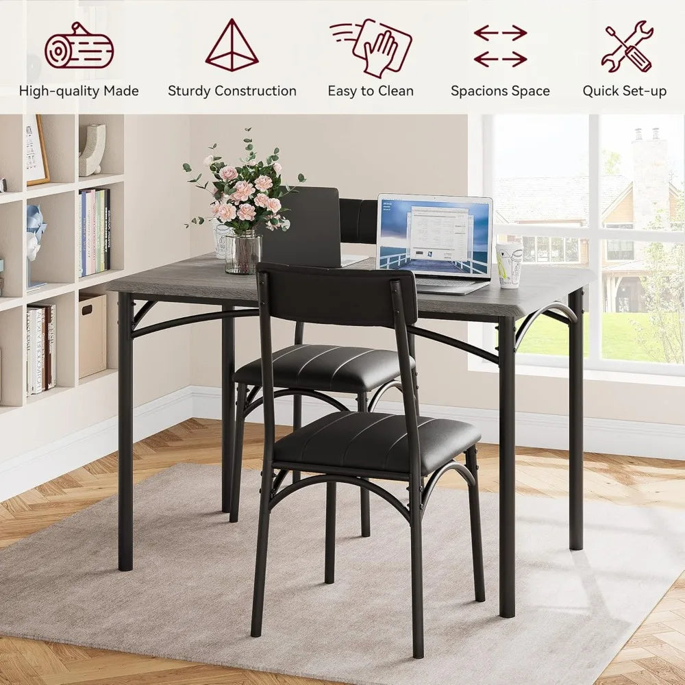 Dining Table Set for 4, Kitchen Table with 4 Upholstered Chairs, 5 Piece Dining Room Table Set, Rectangular Kitchen Set