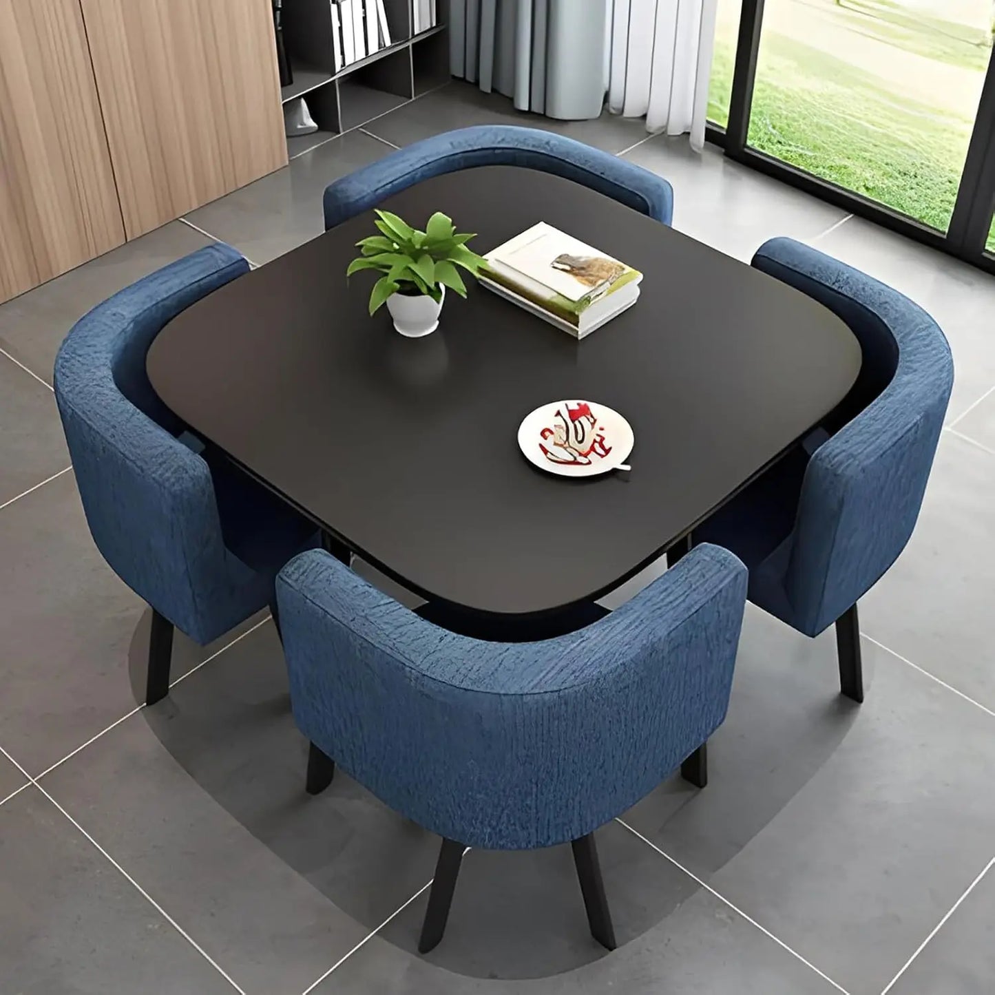 Square Dining Table Set With 4 Chairs - Modern Kitchen and Conference Table Combination for Space-Saving Breakfast, Reception,