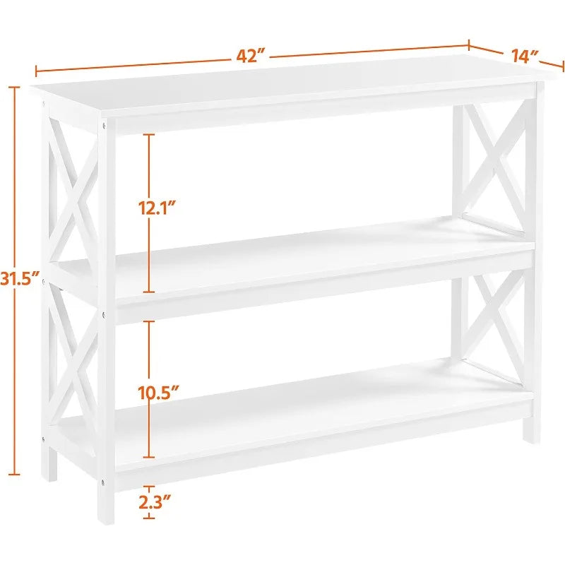 Console Table With 3 Storage Shelves, Entryway Table Sofa Side Table Narrow Long Bookshelf For Hallway Living Room, Ac
