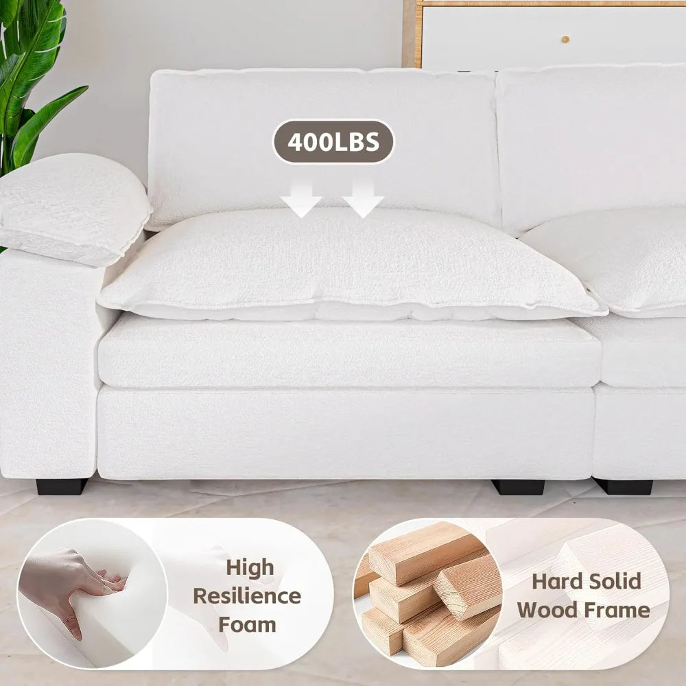 3 Seat Sectional Sofa, Couch with Movable Ottoman, Chenille Modular Sofa with Removable Pillows and Layer Cushions, Suitable fo