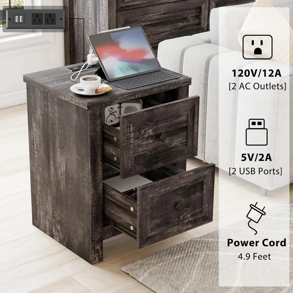 Farmhouse Bedroom Furniture 4 Pieces, 1 X Wood Rustic 6 Drawer Storage Dresser, 1 X 5 Drawer Dresser, Nightstand Set of 2 with C