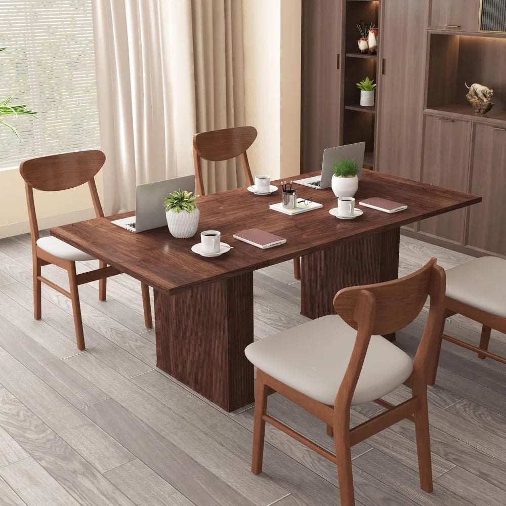 78 Inch Dining Table for 6 8 10, Modern Farmhouse Rectangular Kitchen Table, Long Dining Room Tables with Wood Strip Base for Ki
