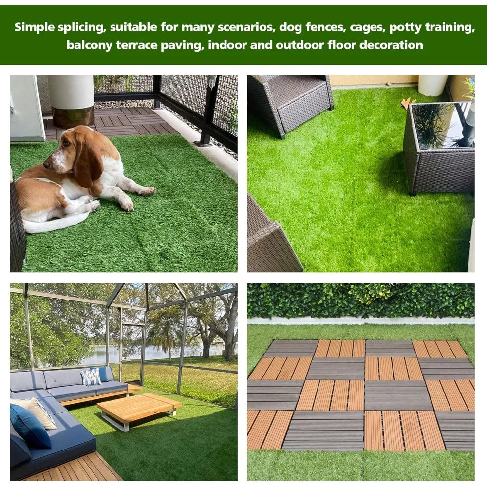 Outdoor Artificial Grass Turf Squares 9 Pack, 12"x12" Fake Grass Mat for Balcony Patio Deck Flooring Decor, Pets Dog Pee Pad