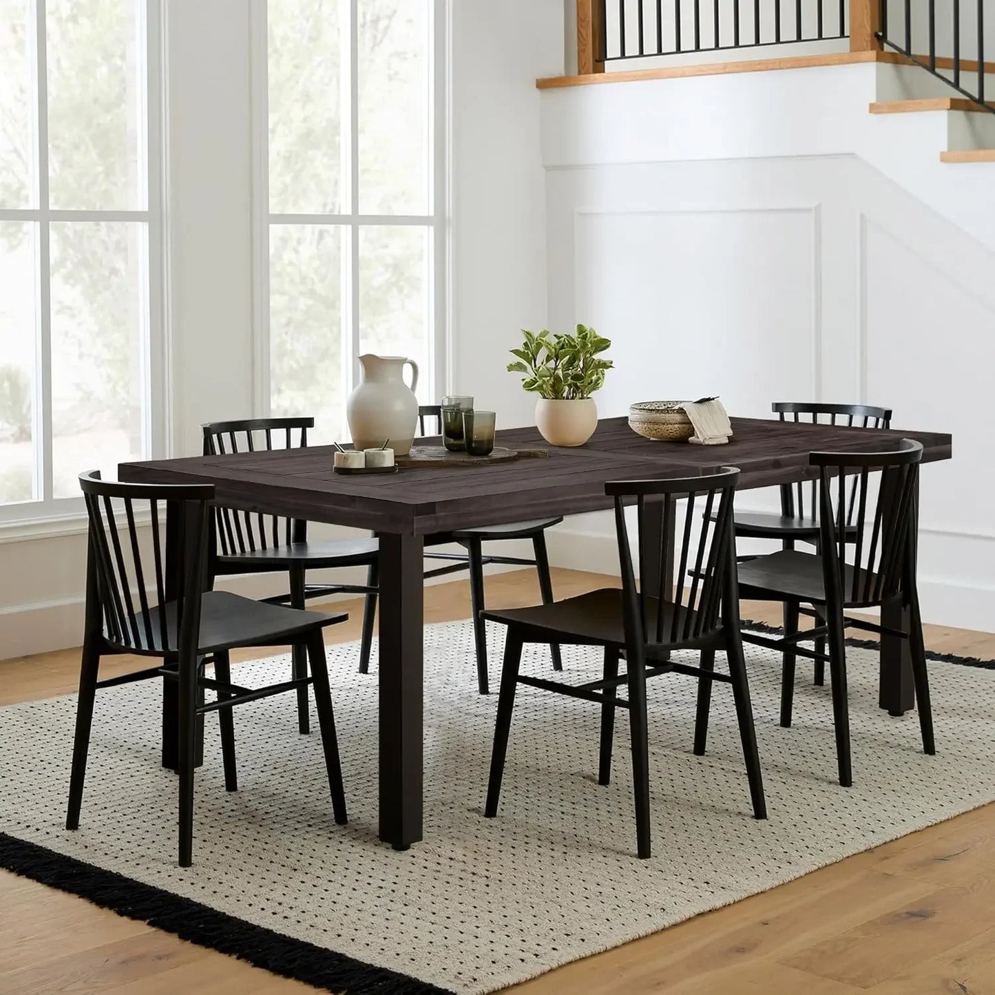Dining Table for 6 Acacia Wood Indoor Outdoor Home Kitchen Table with Iron Legs Large Rectangular Patio Table for