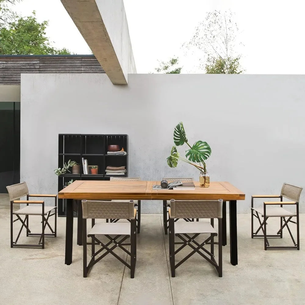 Dining Table for 6 Acacia Wood Indoor Outdoor Home Kitchen Table with Iron Legs Large Rectangular Patio Table for