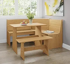 Breakfast Nook Corner Dining Table Kitchen Bench Chair Set, Space-Saving 3-5 People Seat Reversible L-Shape for Family Home Blac