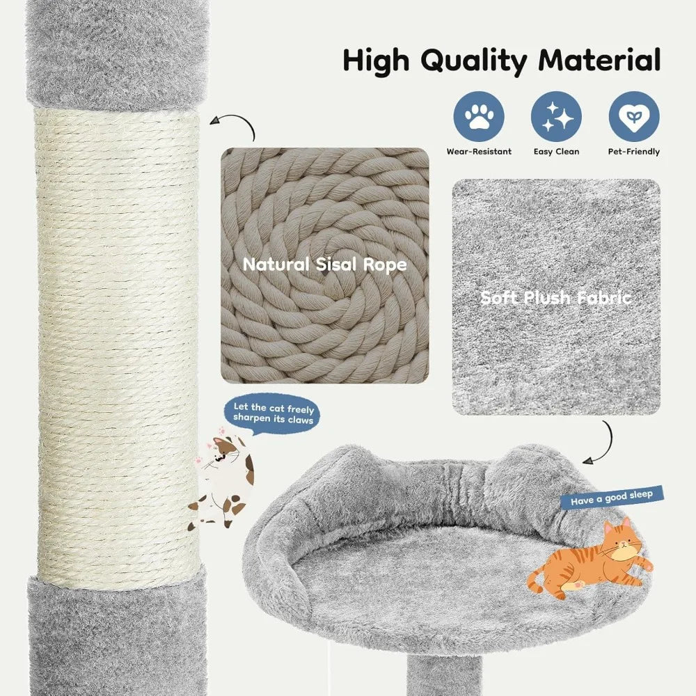 DUMOS 54-inch Indoor Cat Tree Tower –Multi-Level Pet House for Large Cats with 2 Condos, Scratching Posts, Round Platform, Small