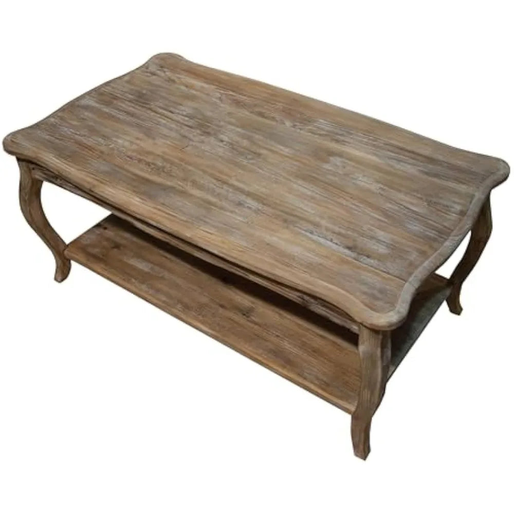 Austerity Reclaimed Wood Coffee Table with Open Shelf, Driftwood Natural Finish, Accent & Occasional Furniture for Living Room,