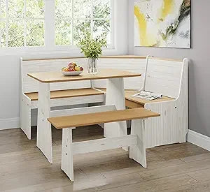 Breakfast Nook Corner Dining Table Kitchen Bench Chair Set, Space-Saving 3-5 People Seat Reversible L-Shape for Family Home Blac