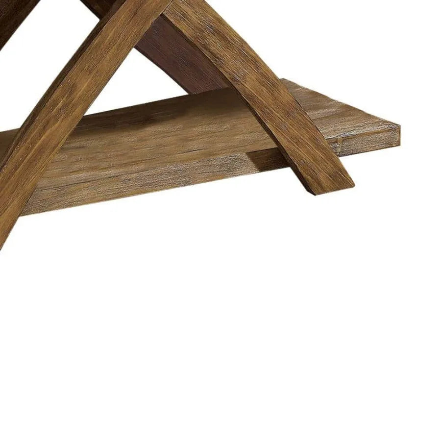 Transitional 1pc Sofa Table Occasional Tables Plank Style Top Antique Light Oak Open Bm Shelf