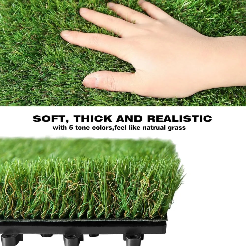 Outdoor Artificial Grass Turf Squares 9 Pack, 12"x12" Fake Grass Mat for Balcony Patio Deck Flooring Decor, Pets Dog Pee Pad