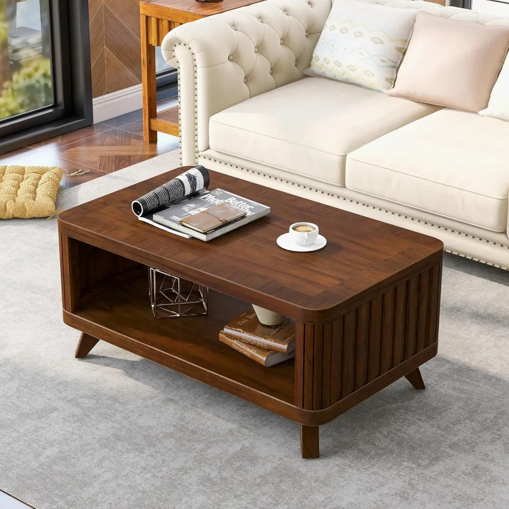 Modern Coffee Table Set of 3, One Center Table with 2 Square End Side Tables, Living Room Furniture Occasional Set for Farmhouse