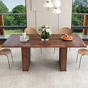 78 Inch Dining Table for 6 8 10, Modern Farmhouse Rectangular Kitchen Table, Long Dining Room Tables with Wood Strip Base for Ki