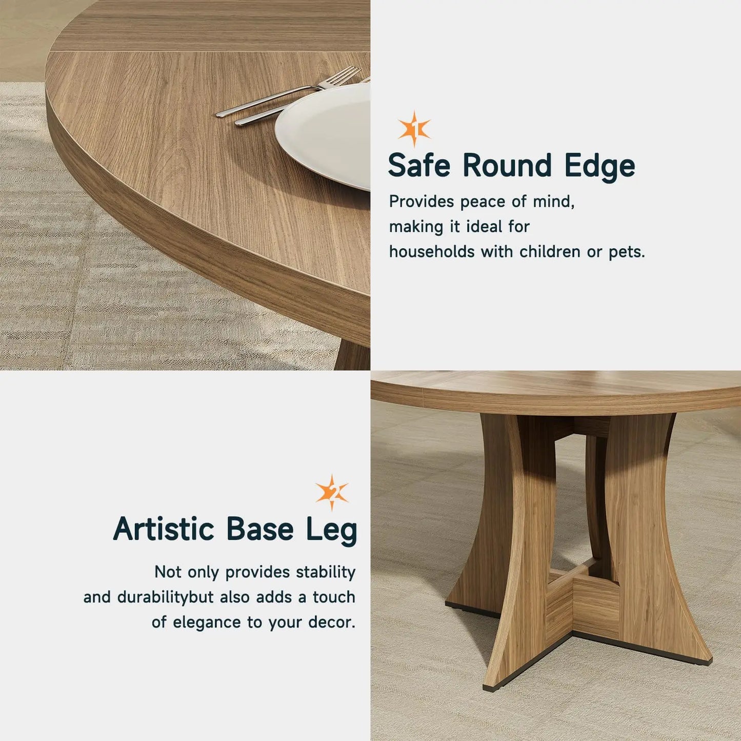 47.24" luxurious Round Dining Table for 4 Person Circle Engineered Wooden Kitchen Table for Home Dining Room Kitchen Living Room