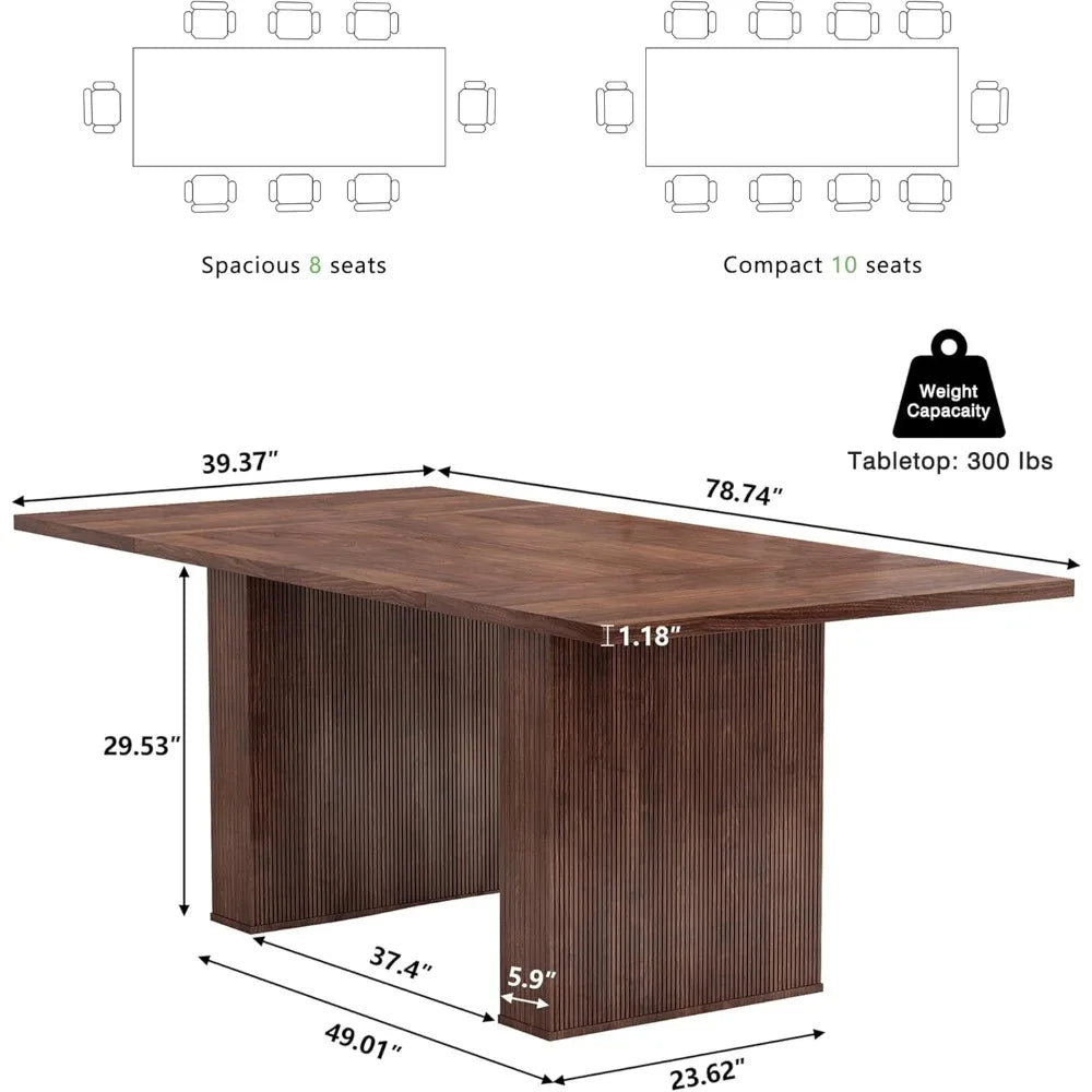 78 Inch Dining Table for 6 8 10, Modern Farmhouse Rectangular Kitchen Table, Long Dining Room Tables with Wood Strip Base for Ki