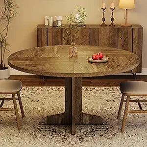 Round Dining Table for 4, 47 Inches Dining Room Table with Wooden Base, Circle Kitchen Dinner Table for Dining Room, Kitchen, L