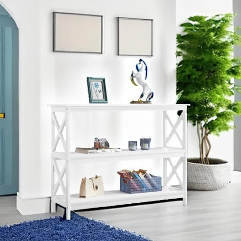 Console Table With 3 Storage Shelves, Entryway Table Sofa Side Table Narrow Long Bookshelf For Hallway Living Room, Ac
