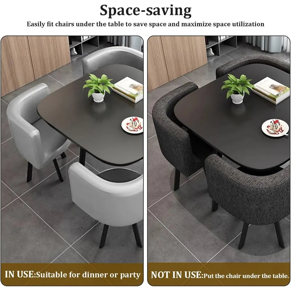Square Dining Table Set With 4 Chairs - Modern Kitchen and Conference Table Combination for Space-Saving Breakfast, Reception,