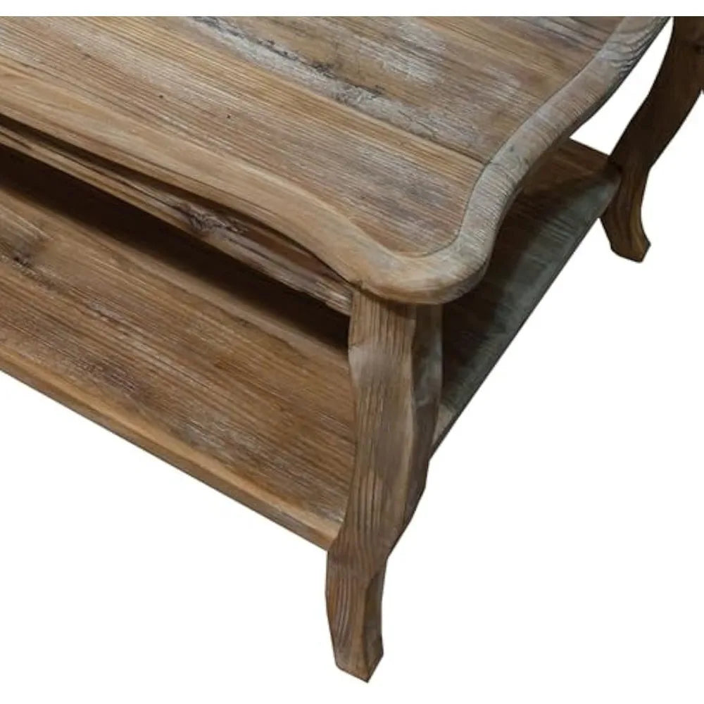 Austerity Reclaimed Wood Coffee Table with Open Shelf, Driftwood Natural Finish, Accent & Occasional Furniture for Living Room,