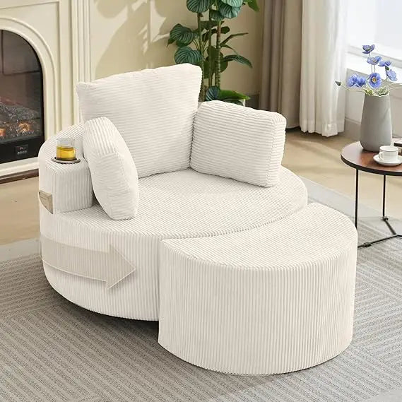 Swivel Accent Chair 37" W Oversized Swivel Recliner Comfy Upholstered Round Barrel Chair,with Ottoman,for Living Room