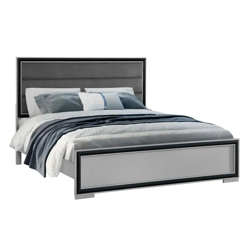 Queen Bedrooom Set - Grey and Black 5 Pieces Furniture for Elegant Bed Rooms