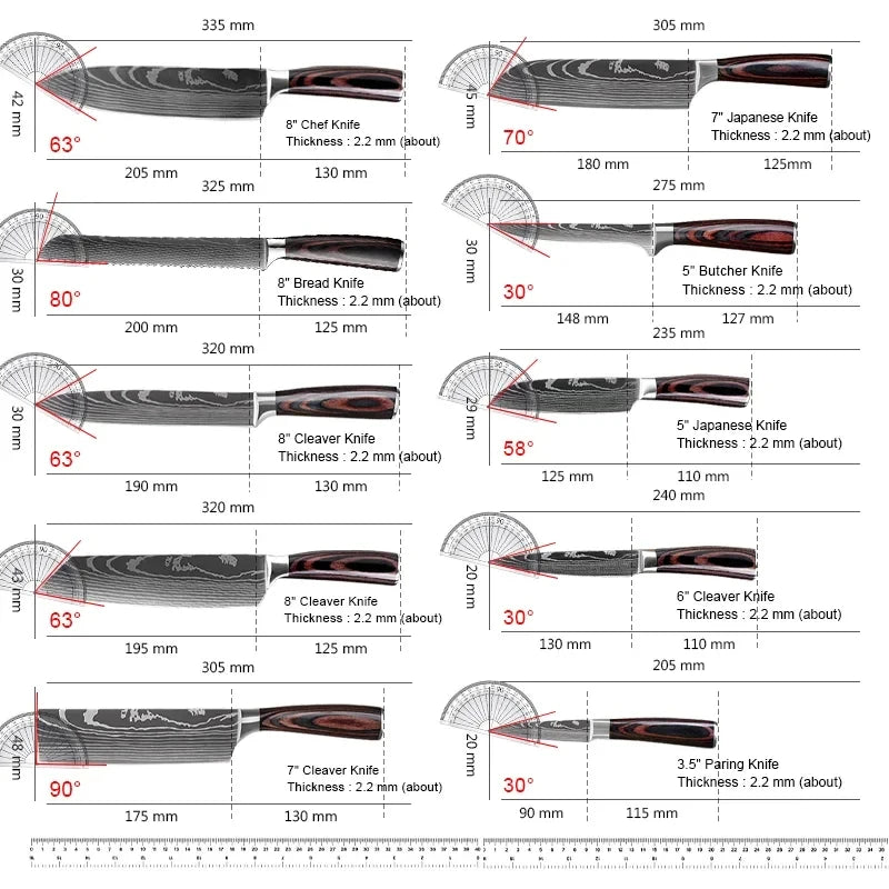 10pcs Japanese Kitchen Knives