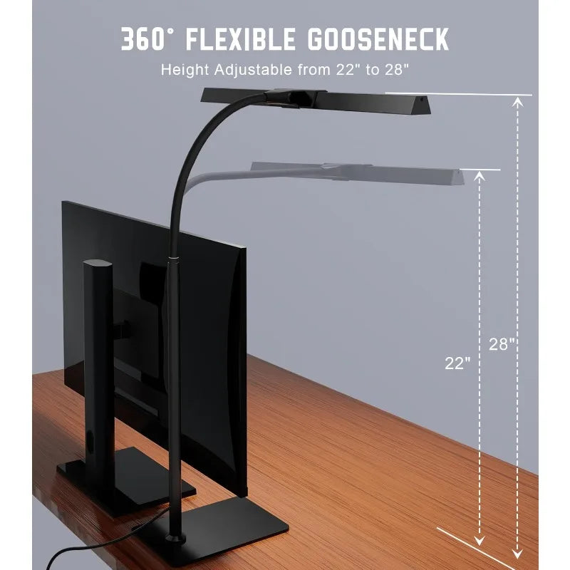 LED Desk Lamp for Home Office with Base, Eye-Caring Architect Task Light with Adjustable Gooseneck 12W USB Adapter Touch Control