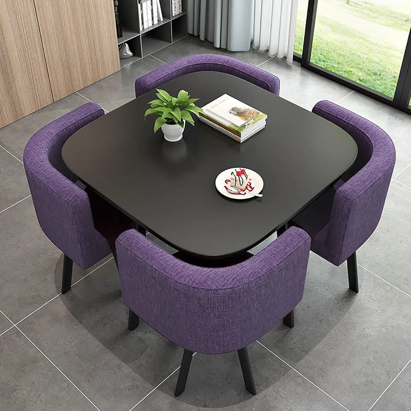Square Dining Table Set With 4 Chairs - Modern Kitchen and Conference Table Combination for Space-Saving Breakfast, Reception,
