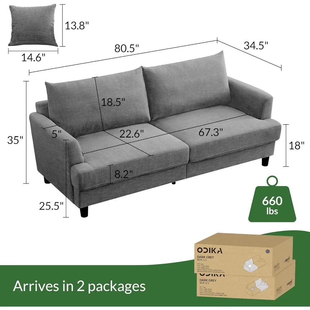 Cloud Comfort Couch – 81" 3 Seater Couch, Includes 2 Matching Pillows, Sofa with Removable & Machine-Washable Covers, Spring-Loa