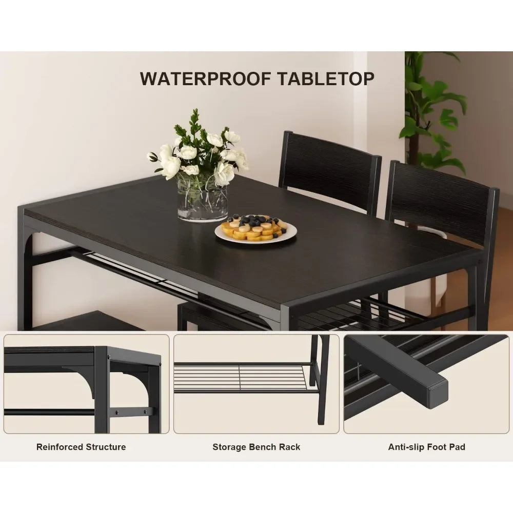 Kitchen Table and 2 Chairs for 4 with Bench, 4 Piece Dining Table Set for Small Space, Apartment