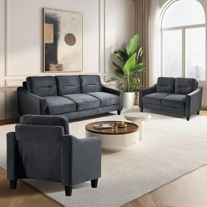 Sectional Sofa 3Pieces, Modern Style Include 7-Seater Loveseat/Armchair, Velvet Button Tufted Sofas&Couches