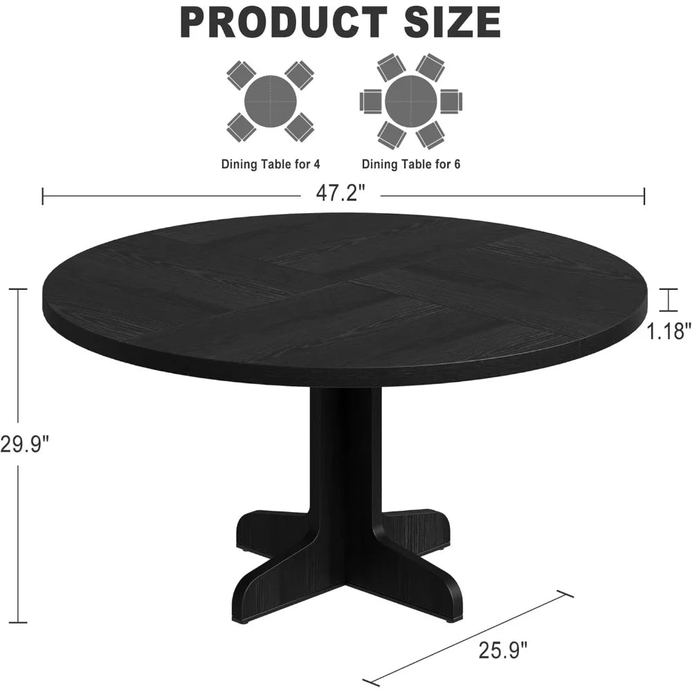 Round Dining Table for 4, 47 Inches Dining Room Table with Wooden Base, Circle Kitchen Dinner Table for Dining Room, Kitchen, L