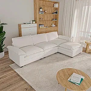 3 Seat Sectional Sofa, Couch with Movable Ottoman, Chenille Modular Sofa with Removable Pillows and Layer Cushions, Suitable fo