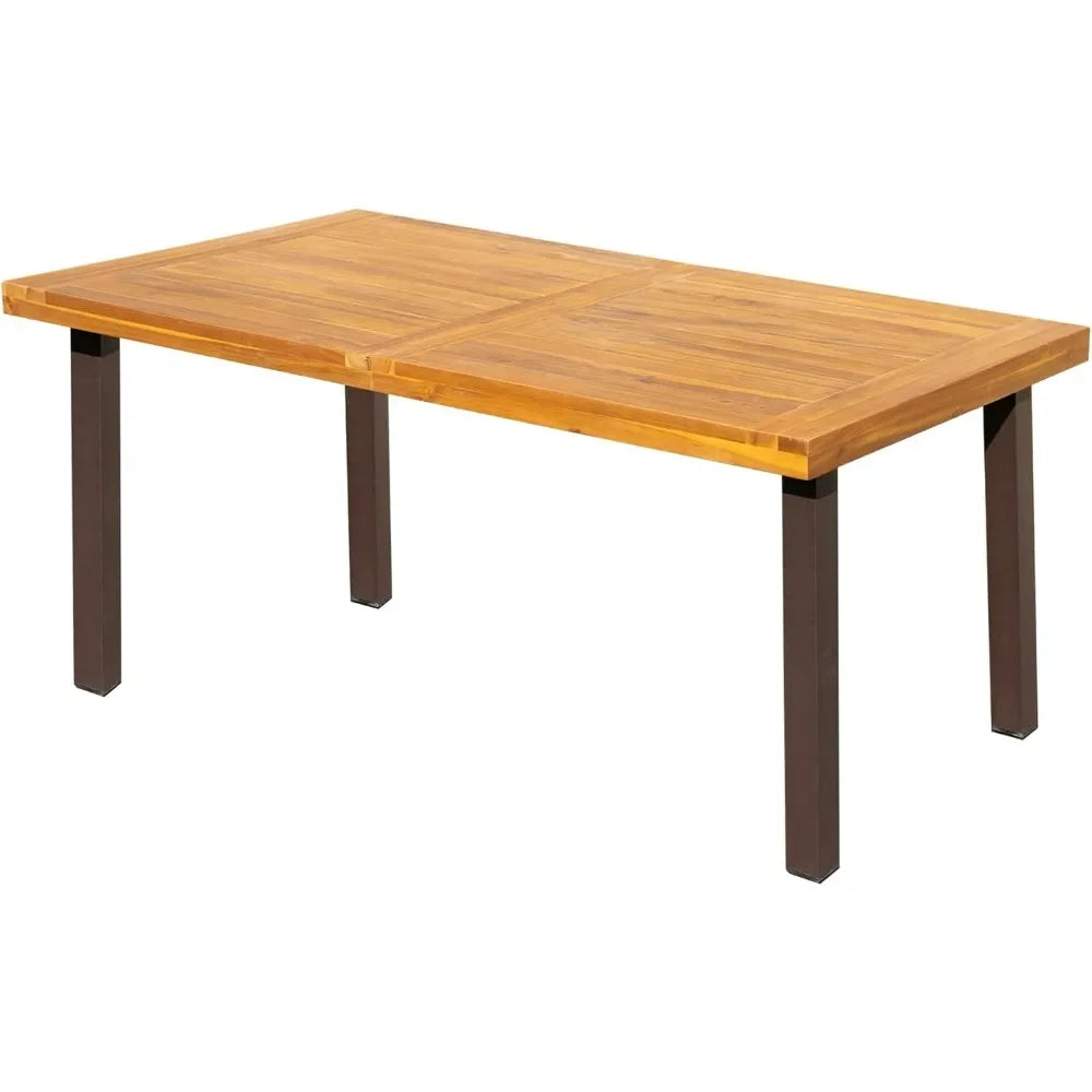 Dining Table for 6 Acacia Wood Indoor Outdoor Home Kitchen Table with Iron Legs Large Rectangular Patio Table for