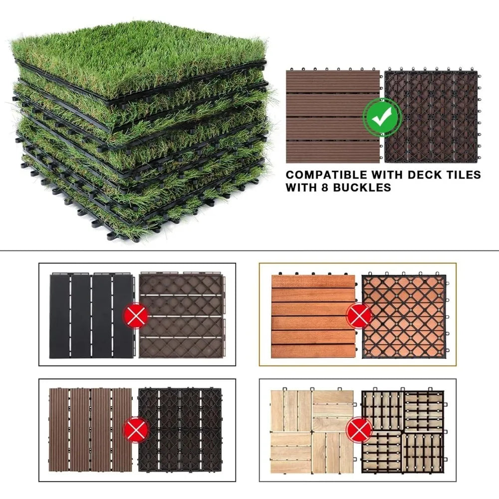 Outdoor Artificial Grass Turf Squares 9 Pack, 12"x12" Fake Grass Mat for Balcony Patio Deck Flooring Decor, Pets Dog Pee Pad