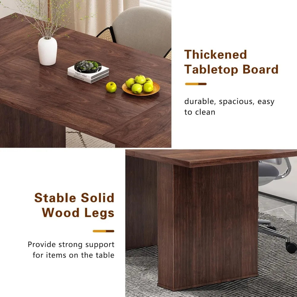 78 Inch Dining Table for 6 8 10, Modern Farmhouse Rectangular Kitchen Table, Long Dining Room Tables with Wood Strip Base for Ki